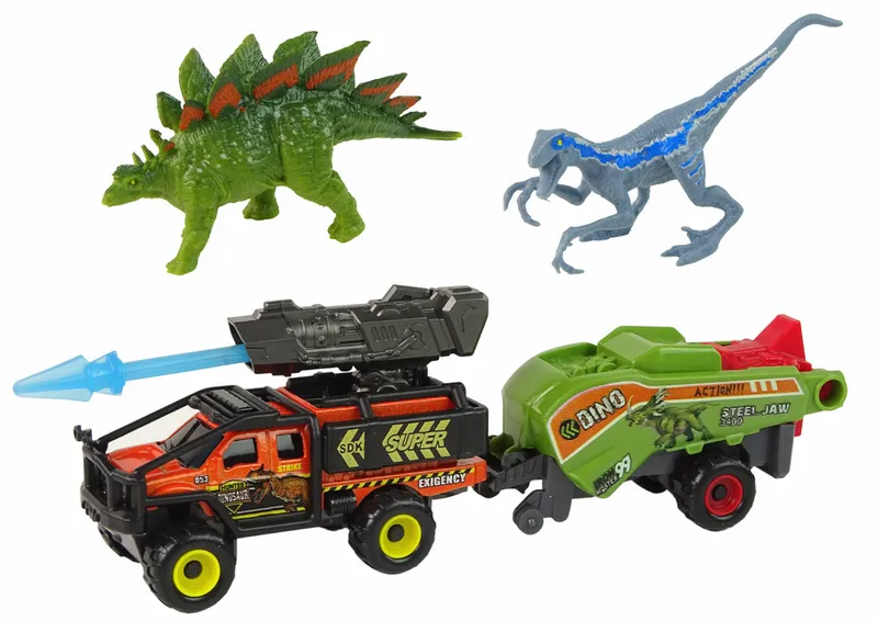 Dinozaury Zestaw Auto Rakieta Naczepa - Pomarańczowy