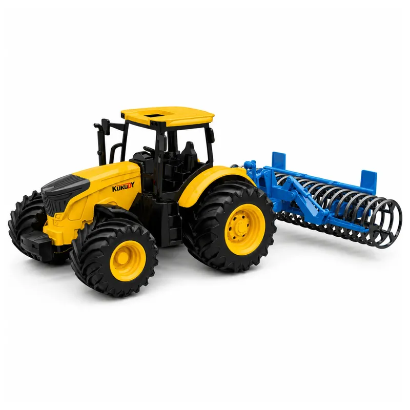 Traktor Rolniczy Farmerski Z Wałem Uprawowym Światła Dźwięki 1:24 - Żółty