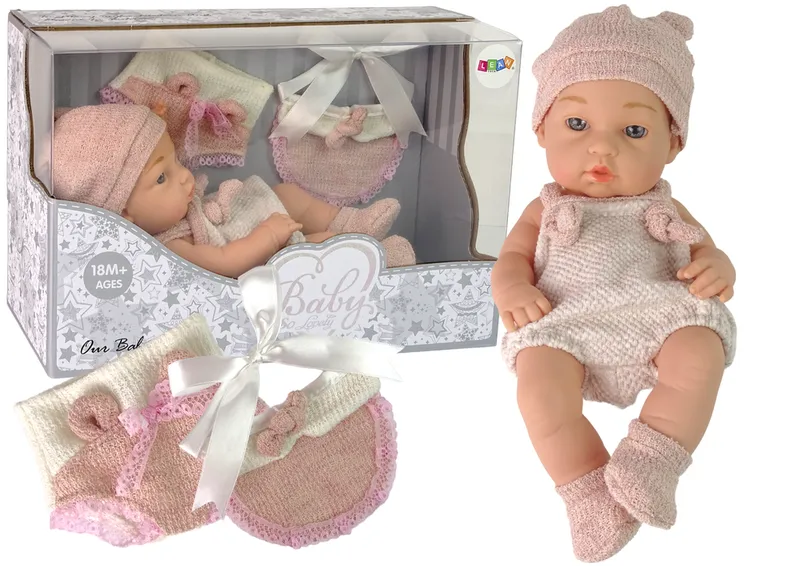 Lalka Słodki Bobas Sweter Czapeczka 30 cm - Różowa