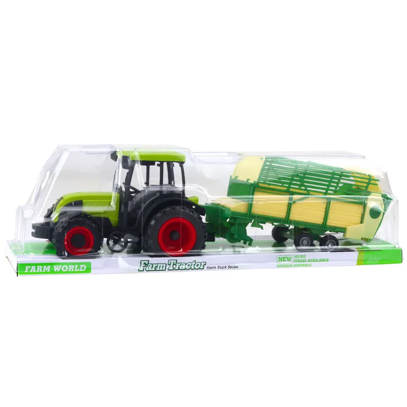 Traktor Rolniczy Farmerski Z Zielono-Żółtą Przyczepą 50cm - Zielony