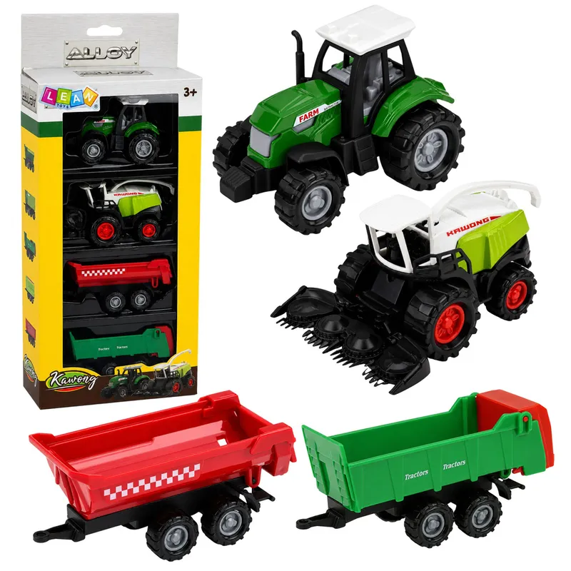 Zestaw Pojazdy Rolnicze Traktor Sieczkarnia Przyczepy Transport 1:68 4 szt