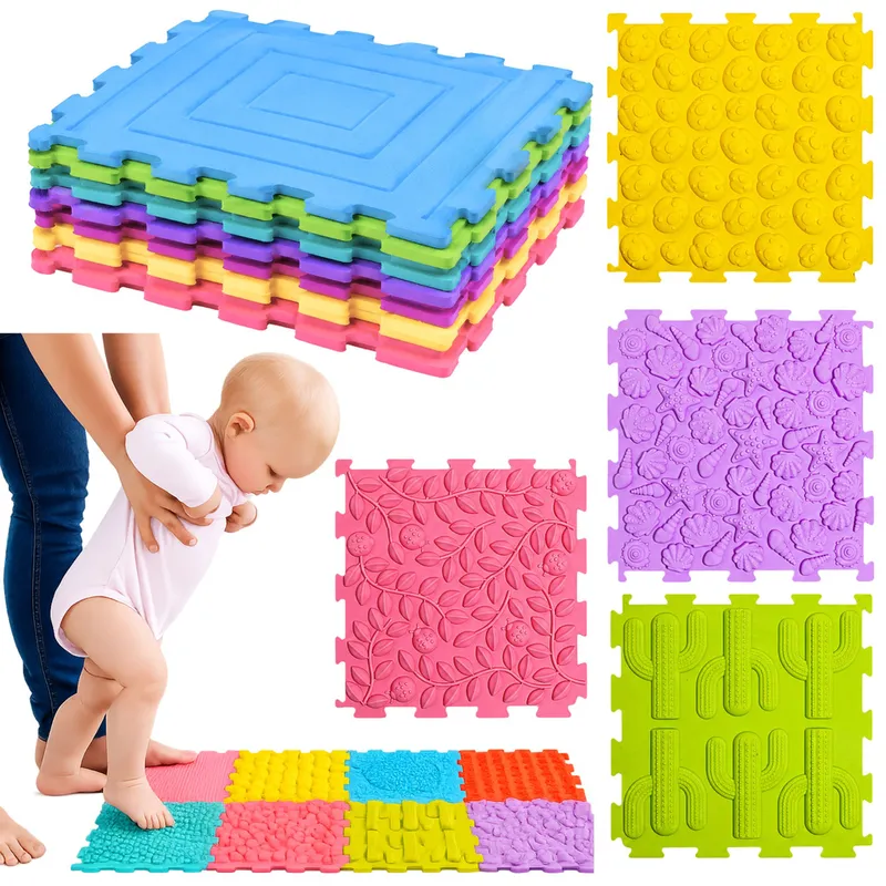 Sensoryczne Puzzle Silikonowe Mata Ścieżka Sensoryczna Kolorowe 25 cm 12el