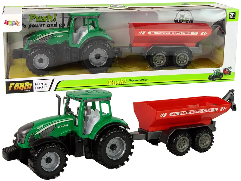Traktor Z Czerwoną Przyczepką Napęd Frykcyjny - Zielony