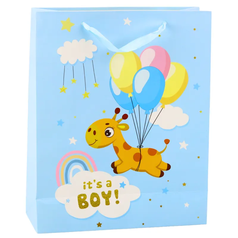 Torba Prezentowa It's A Boy Żyrafa 32 x 26 x 10 cm - Niebieska