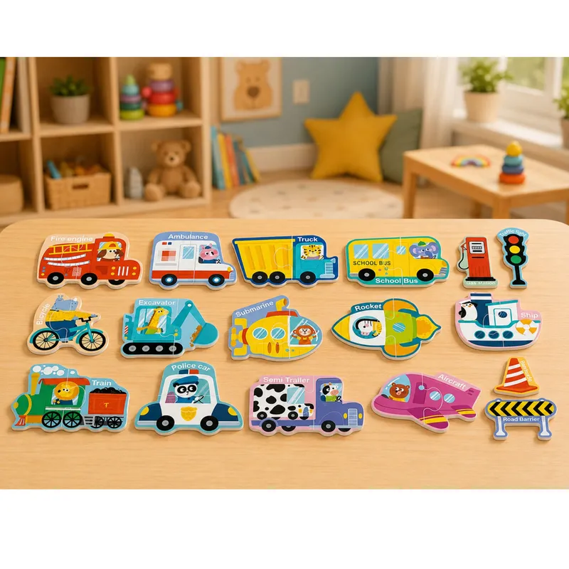 Puzzle Magnetyczne Pojazdy Nauka Środków Transportu Zestaw 30 el