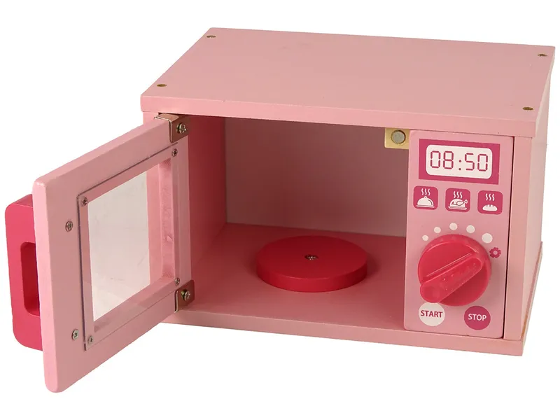 Drewniana Kuchenka Mikrofalowa Mikrofalówka Jedzenie - Różowa