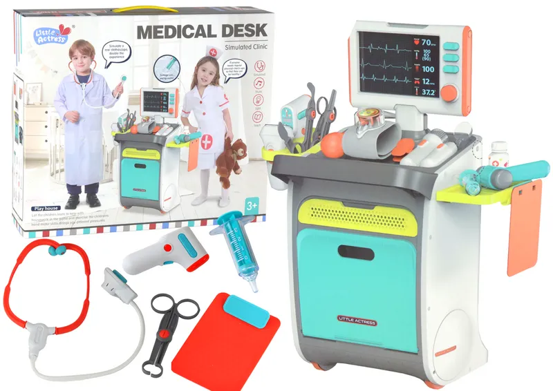 Zestaw Małego Doktora Wózek Lekarski RTG EKG Akcesoria Światła Dźwięk 36el