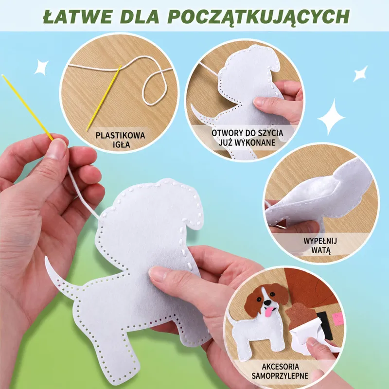 Zestaw Kreatywny Pluszaki Do Szycia Filcowe Maskotki Kotki DIY 6 szt