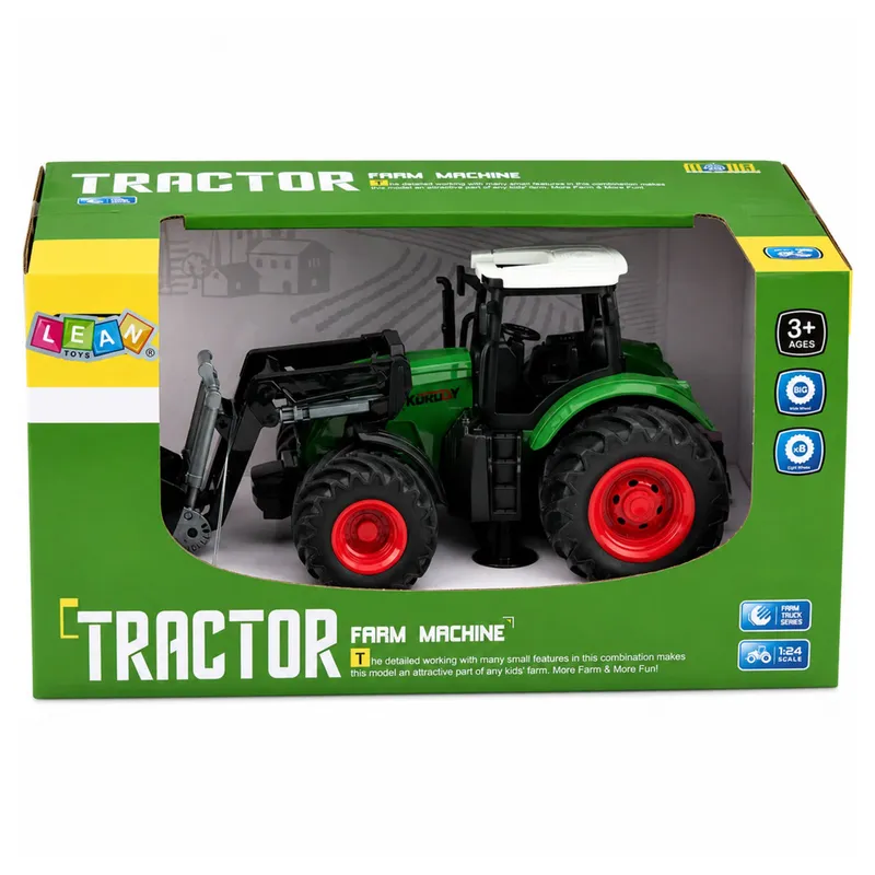Traktor Rolniczy Farmerski Z Ładowaczem Czołowym Gumowe Koła 1:24 - Zielony