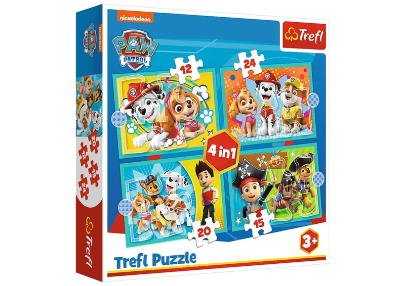 Puzzle - 4w1 (12, 15, 20, 24) - Wesoła Ekipa Psiego Patrolu - Psi Patrol - TREFL 34346