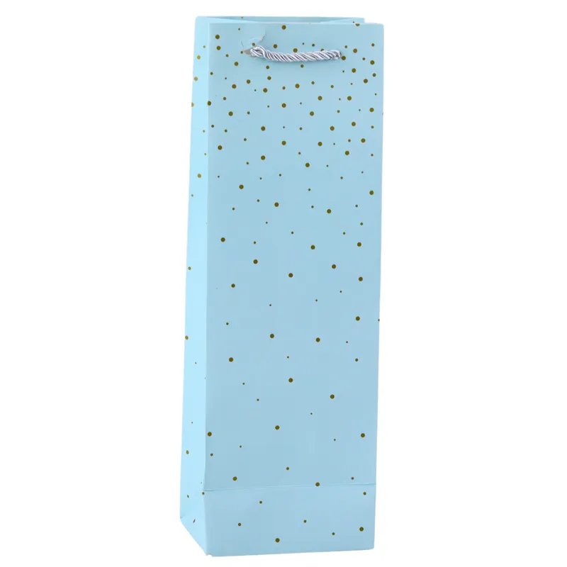 Torba Prezentowa Na Wino Butelkę Papierowa Kropki 35 x 12 x 9 cm - Złote