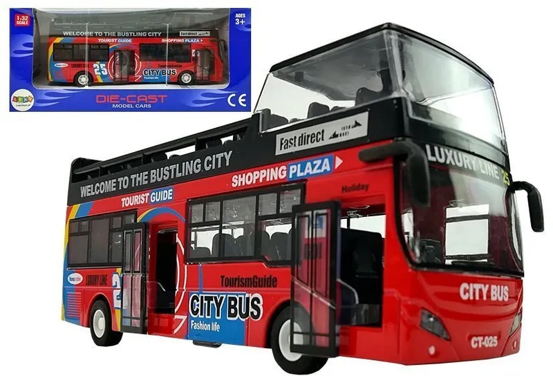 Autobus Piętrowy Z Dźwiękiem 1:32 Otwierane Drzwi - Czerwony