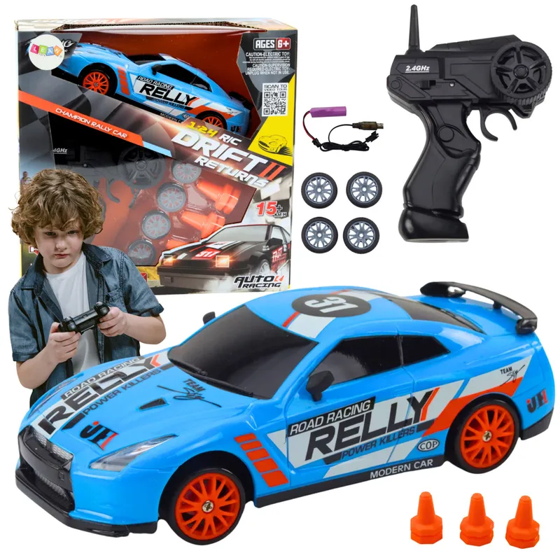 Autko Sportowe Zdalnie Sterowane R/C 1:24 Wymienne Koła - Niebieski