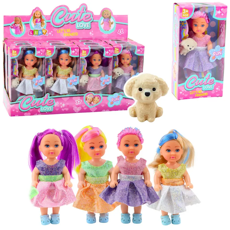 Zestaw Mini Laleczka W Sukience Piesek Lalka Pupil Mix 12cm