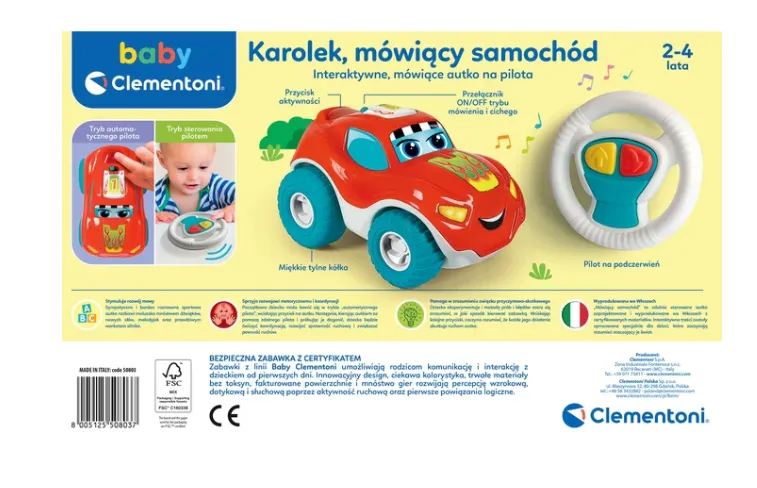 Zdalnie Sterowany Mówiący Karolek Samochód Na Pilota Język Polski CLEMENTONI 50803