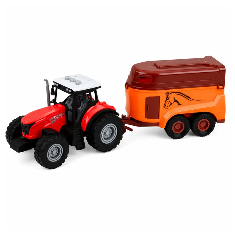 Traktor Z Przyczepą Do Transportu Konia Figurka Światła Dźwięki 3 el