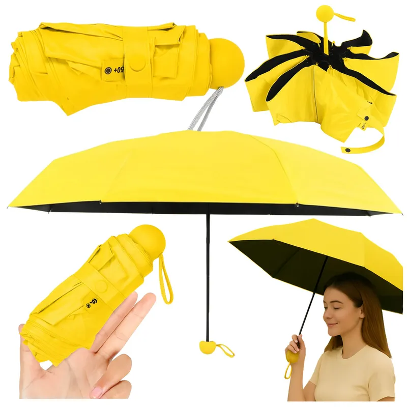 Parasolka Kieszonkowa Składana Z Ochroną UV UPF 50+ Etui 90 cm - Żółta