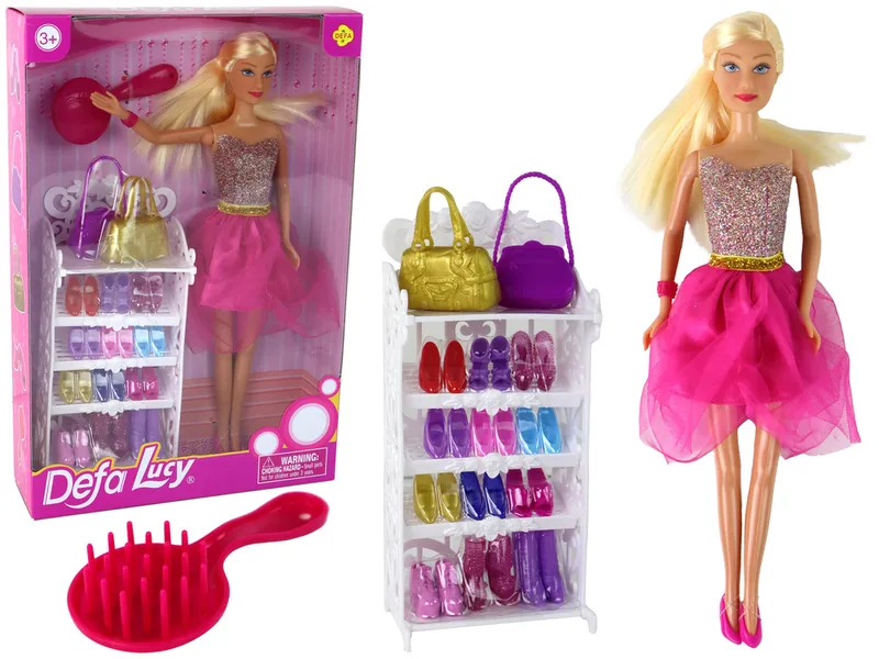 Lalka Lucy Sukienka Brokatowa Zestaw Buty - Różowa