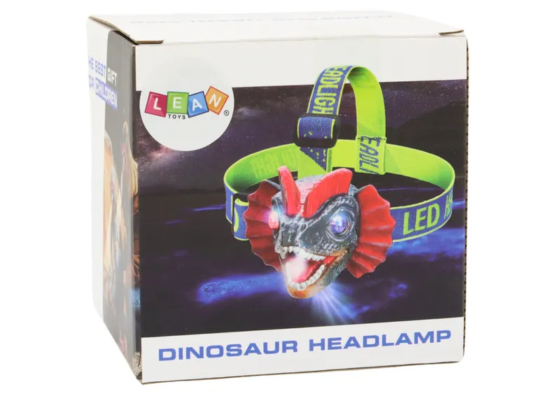Latarka Czołówka Dinozaur Regulowana Opaska 3 Diody LED