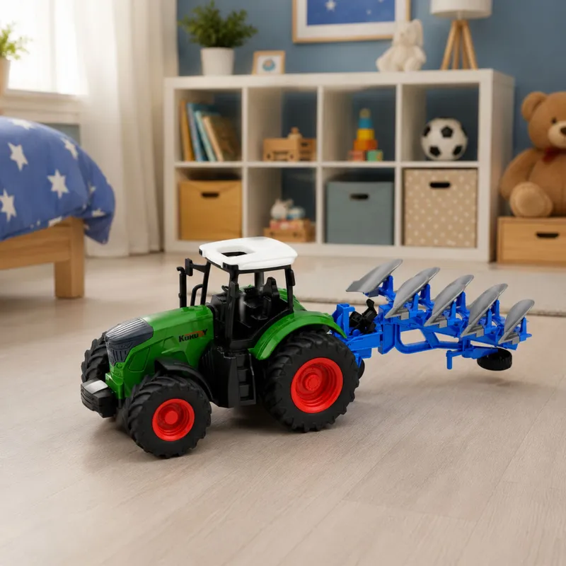 Traktor Rolniczy Farmerski Z Pługiem Wieloskibowym Gumowe Koła 1:24 - Zielony