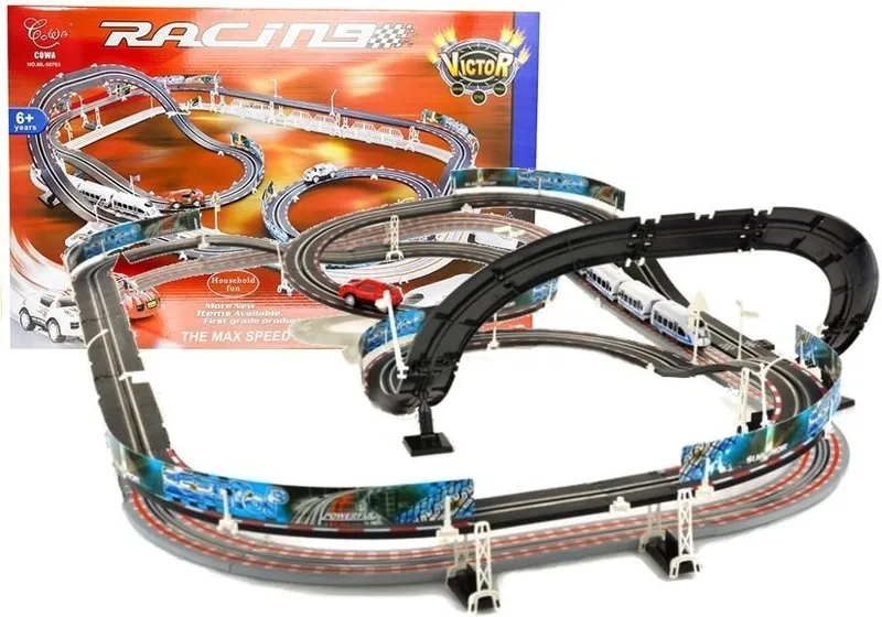 Tor Samochodowy + Auto Kolejka Pociąg 632 cm 110 Elementów
