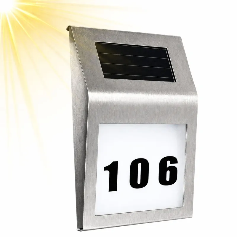 Solarna Lampa LED Kinkiet Z Numerem Domu Podświetlany Ze Stali Nierdzewnej