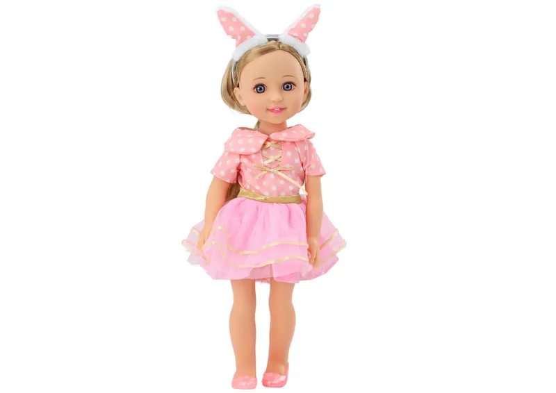Lalka Sukienka Długie Włosy Opaska Szczotka 38cm - Różowa