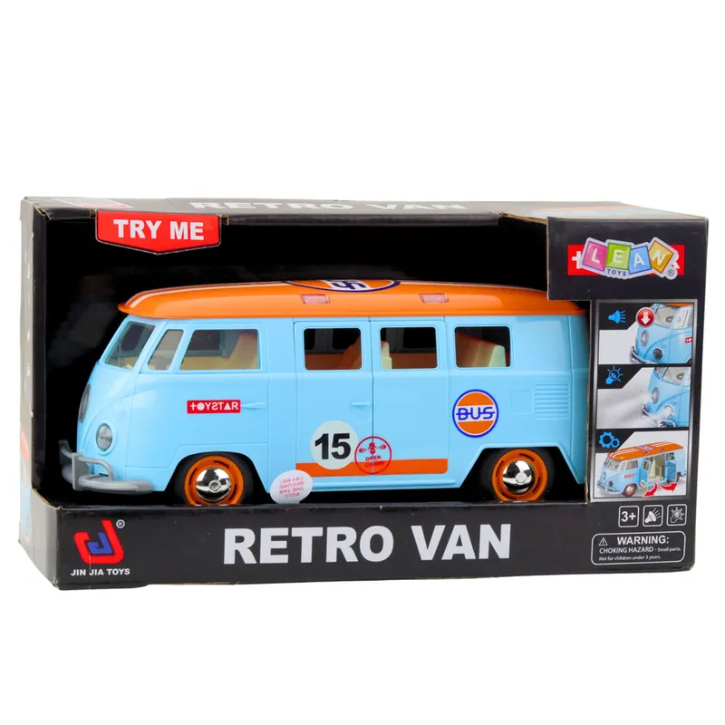 Samochód Retro Van Bus Światła Dźwięki Otwierane Drzwi - Niebieski