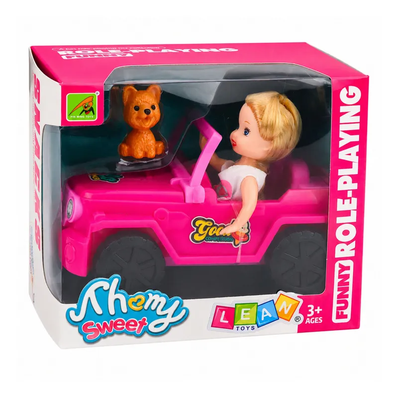Zestaw Mini Laleczka W Samochodzie Terenowym Kabriolet Figurka Pieska
