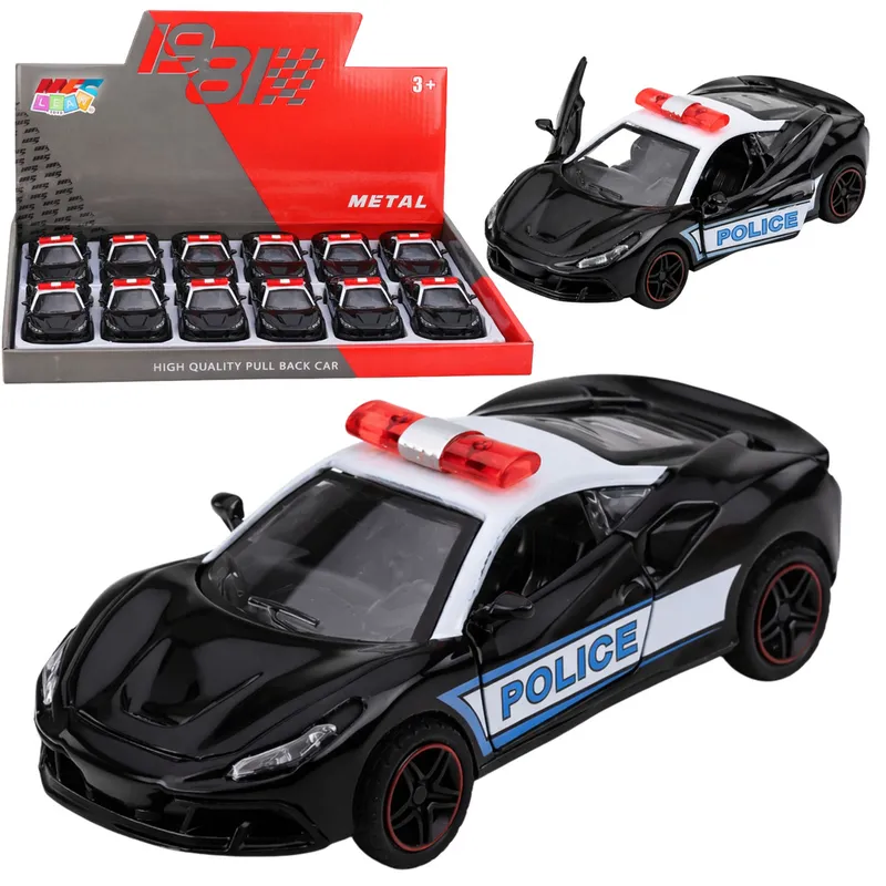 Autko Sportowe Policyjne Samochód Z Napędem Metalowy Pull-Back 1:43 - Czarny