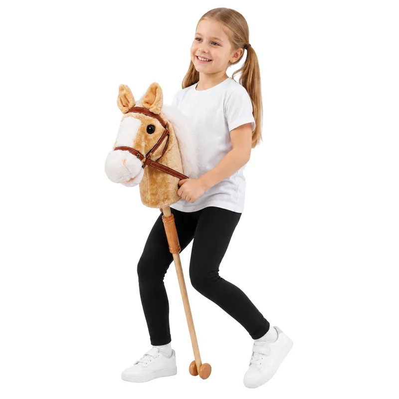 Hobby Horse Koń Na Kiju Głowa Konia Dźwięki Galopu Rżenia 100 cm - Beżowy