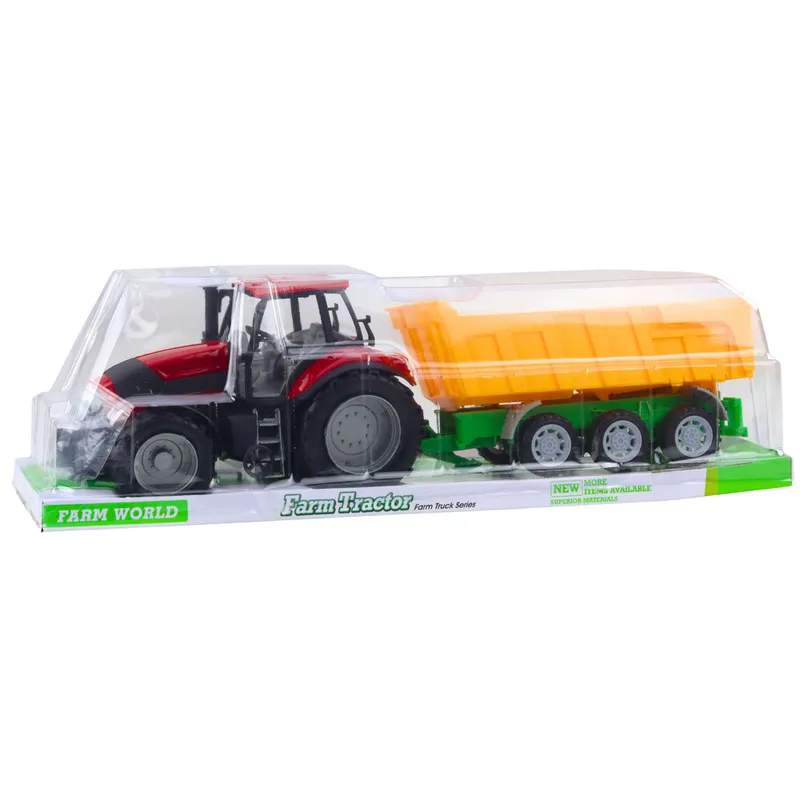 Traktor Rolniczy Farmerski Z Żółtą Przyczepą 46cm - Czerwony