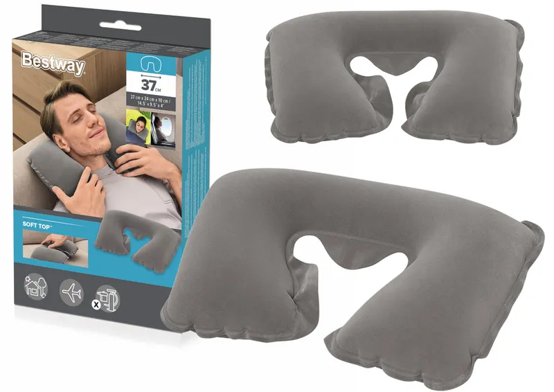 Dmuchana Poduszka Podróżna 46 x 28 cm Rogal BESTWAY 67006 - Szara