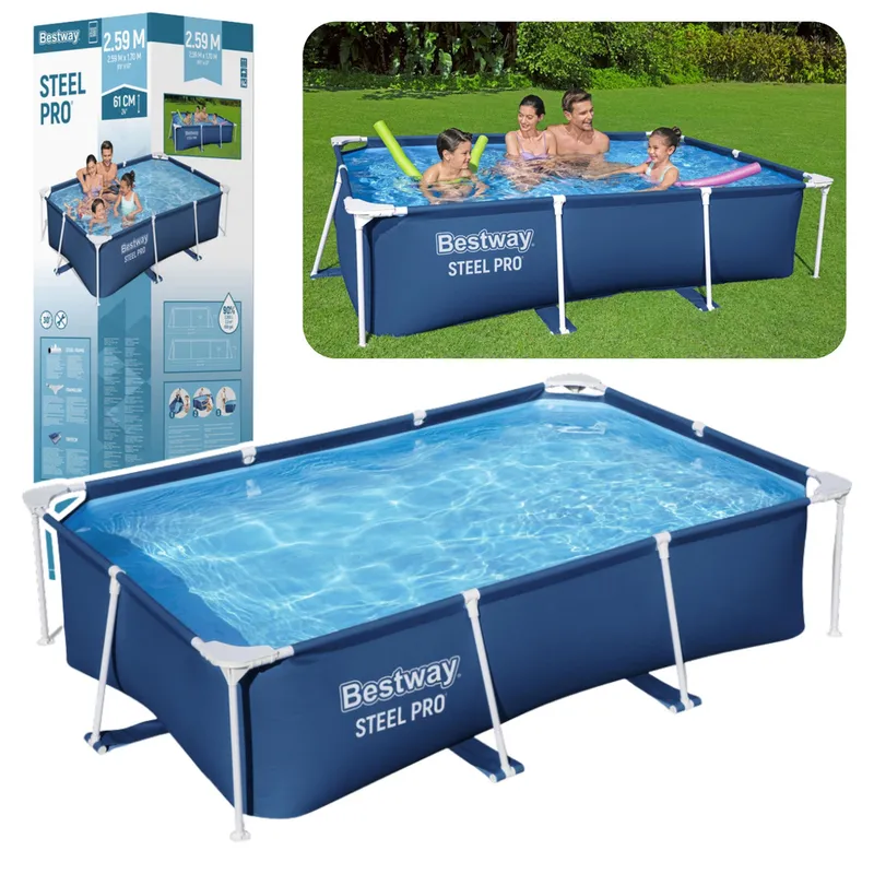 Basen Ogrodowy Stelażowy Prostokątny 259x170x61 cm BESTWAY 56403 - Niebieski