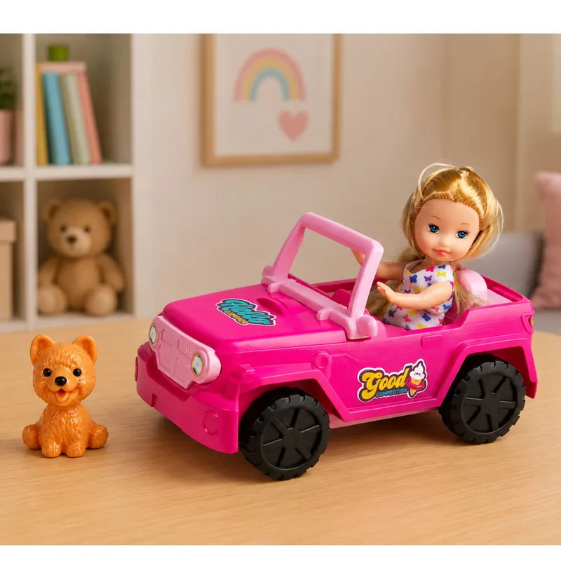 Zestaw Mini Laleczka W Samochodzie Terenowym Kabriolet Figurka Pieska