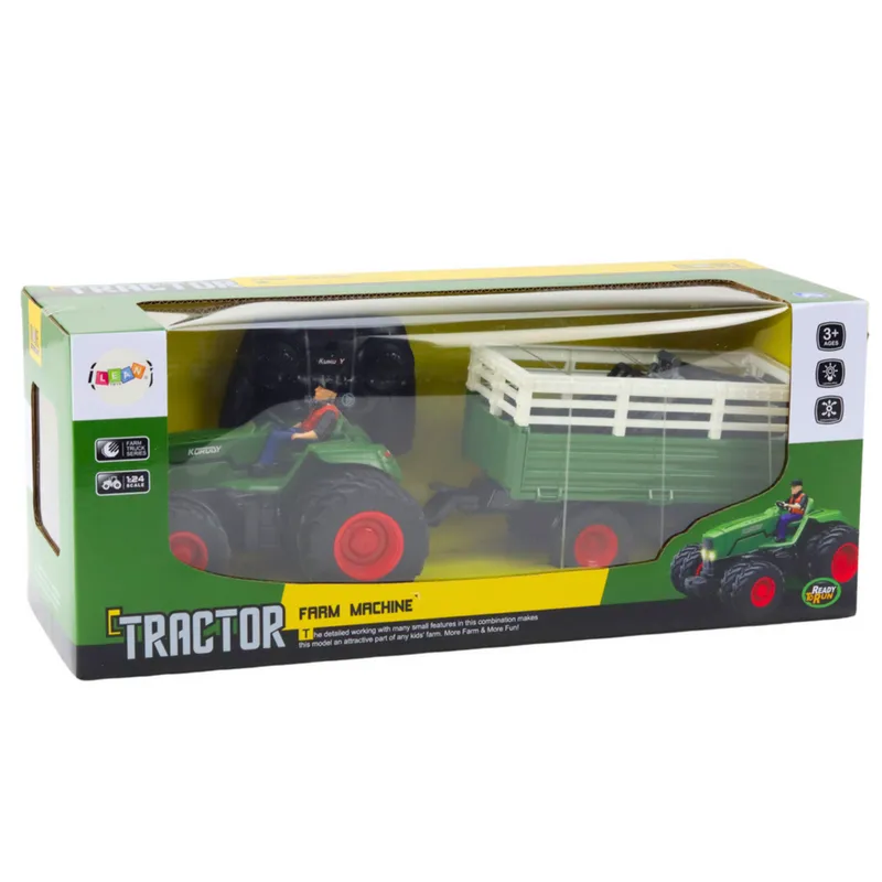 Traktor Rolniczy Z Przyczepą I Widłami Zdalnie Sterowany RC 2.4G