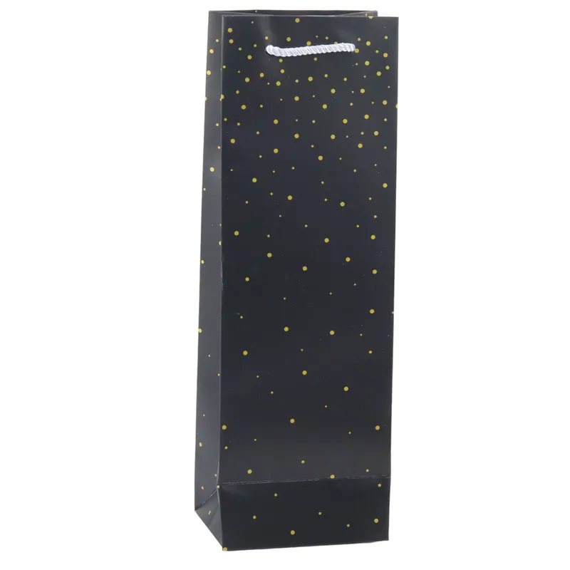 Torba Prezentowa Na Wino Butelkę Papierowa Kropki 35 x 12 x 9 cm - Złote