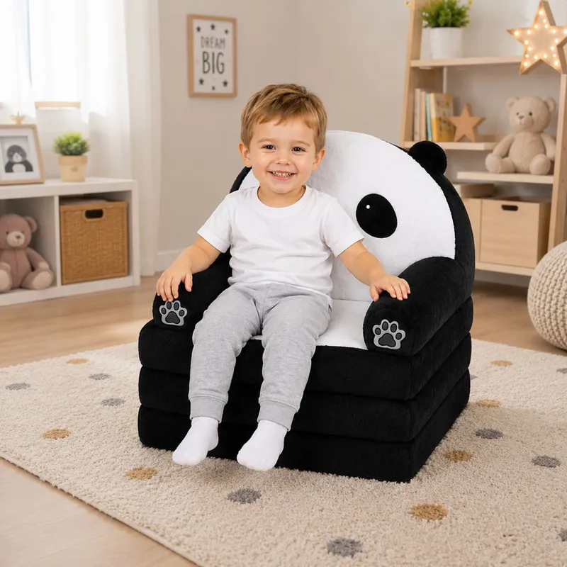 Rozkładany Fotel Sofa Leżanka Panda 2w1 Dla Dzieci Miękki - Biało-Czarny