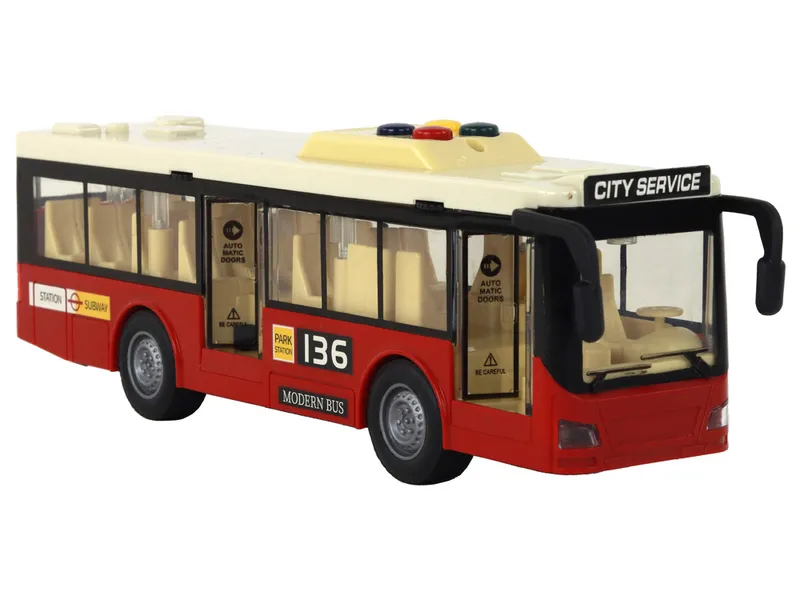 Autobus Na Baterie Światła Dźwięki Miejski 1:16 - Czerwony