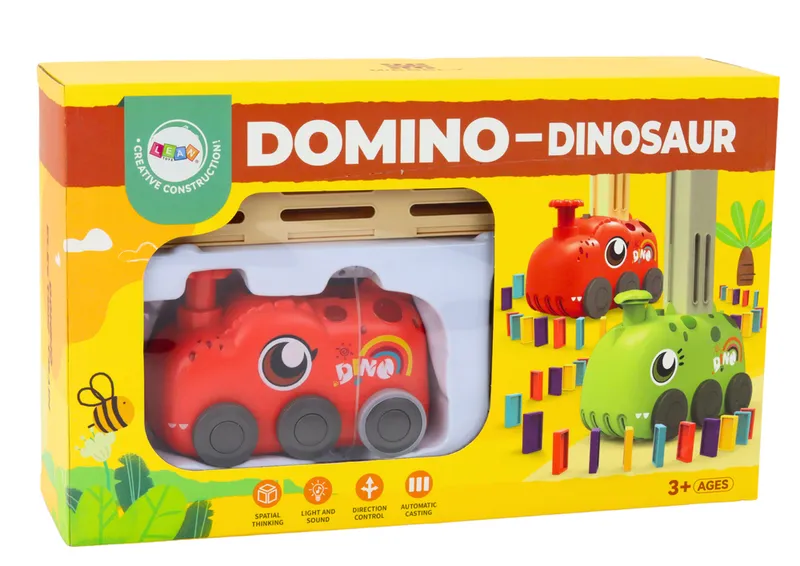 Autko Dinozaur Na Baterie Układające Kolorowe Domino 4 Kolory Klocków - Czerwony