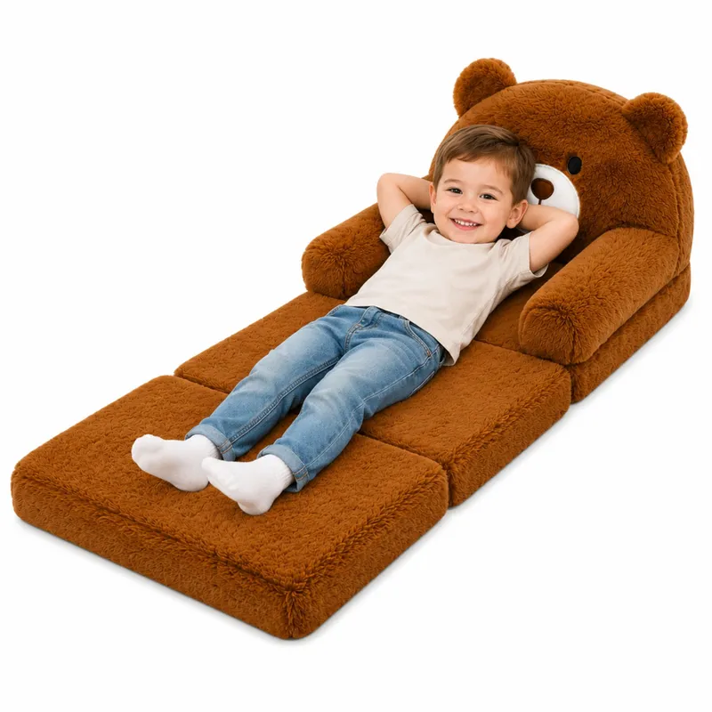 Rozkładany Fotel Sofa Leżanka Miś 2w1 Dla Dzieci Miękki Pluszowy - Brązowy