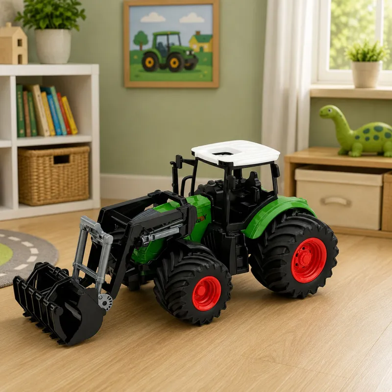 Traktor Rolniczy Farmerski Z Ładowaczem Czołowym Gumowe Koła 1:24 - Zielony