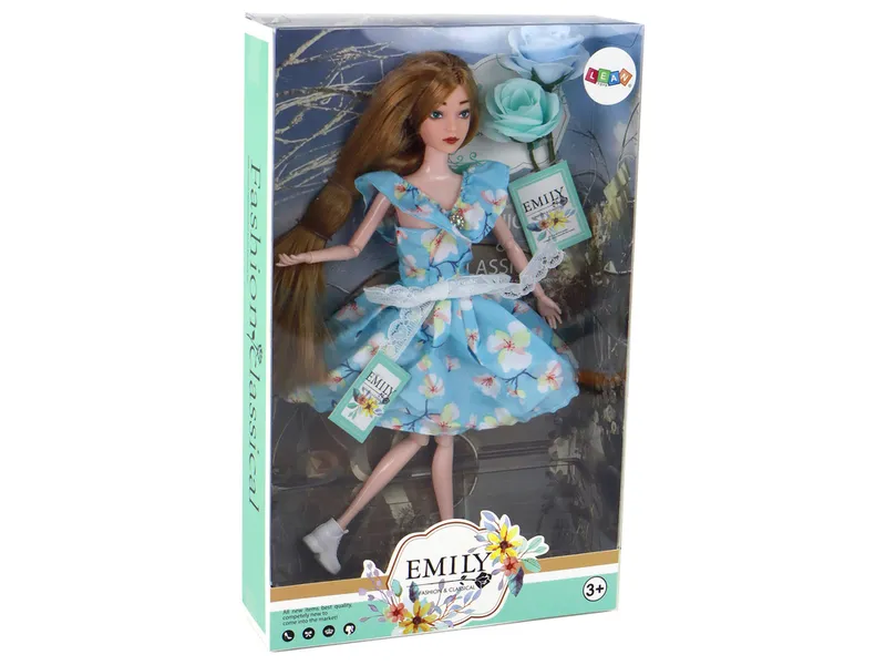 Lalka Dla Dzieci Emily Wiosenna Długie Włosy Sukienka Kwiat - Niebieska