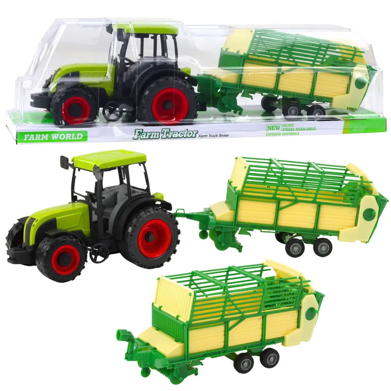 Traktor Rolniczy Farmerski Z Zielono-Żółtą Przyczepą 50cm - Zielony