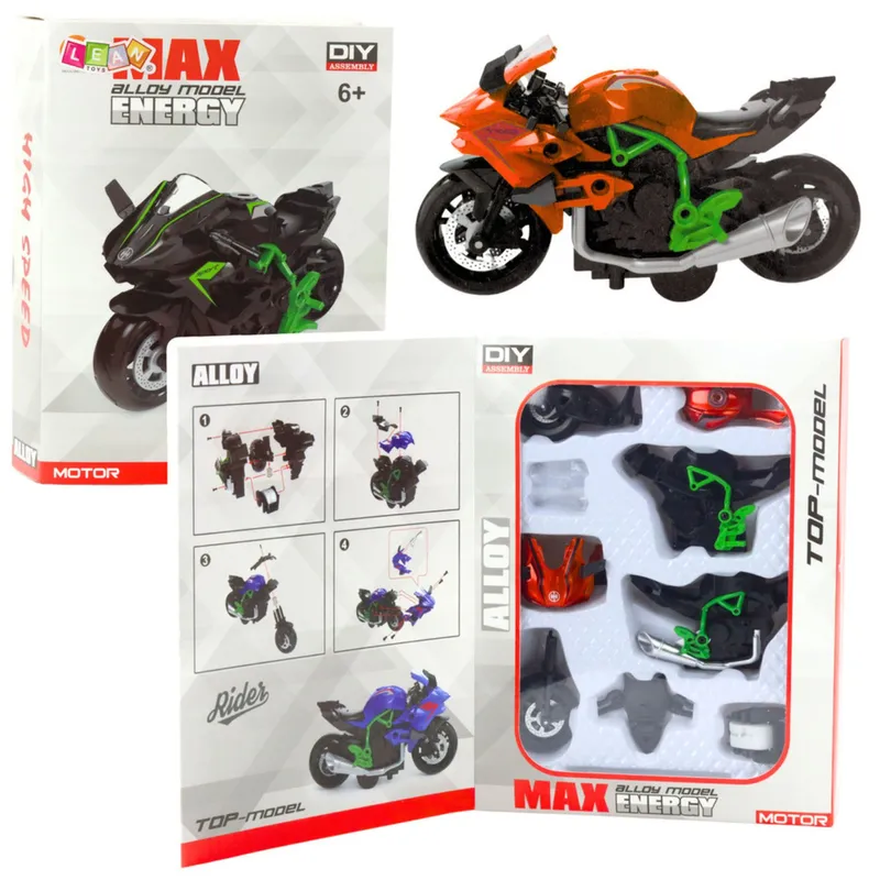 Motocykl Do Składania Skręcania Metal 1:14 DIY - Pomarańczowo-Zielony