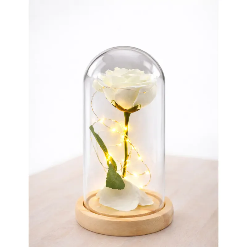 Wieczna Róża W Szkle Kopuła Oświetlenie LED 21x11cm - Biała