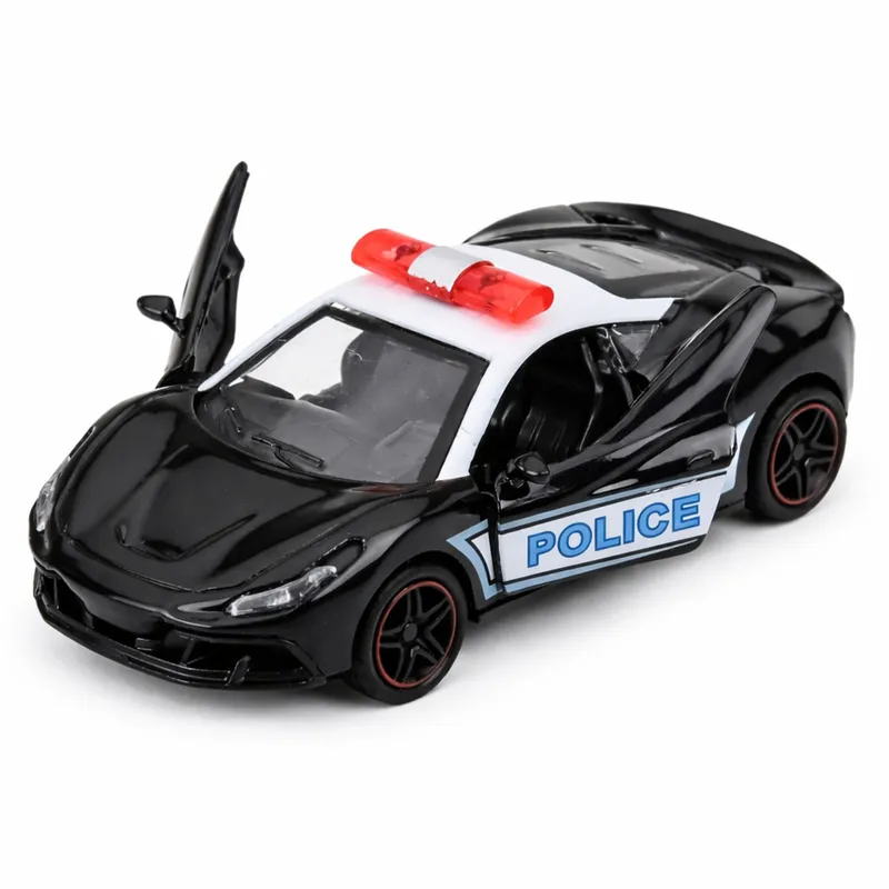 Autko Sportowe Policyjne Samochód Z Napędem Metalowy Pull-Back 1:43 - Czarny