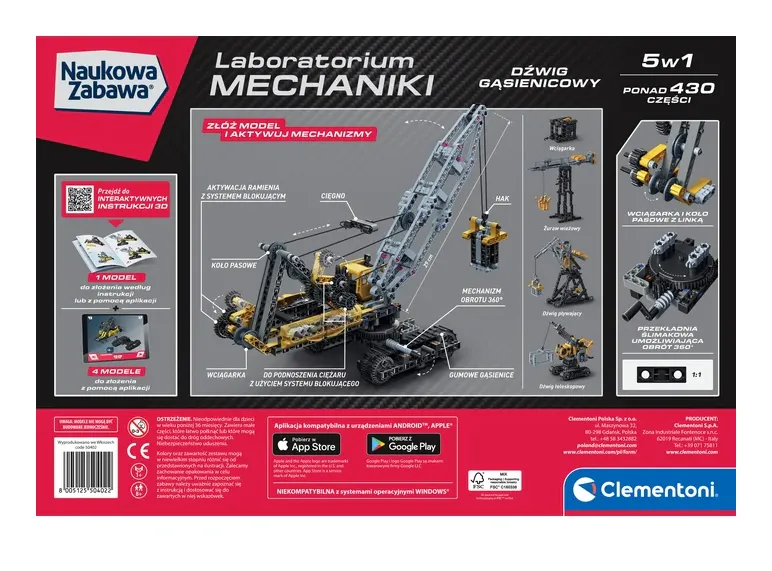 Naukowa Zabawa Laboratorium Mechaniki Dźwig Gąsienicowy Język Polski CLEMENTONI 50402