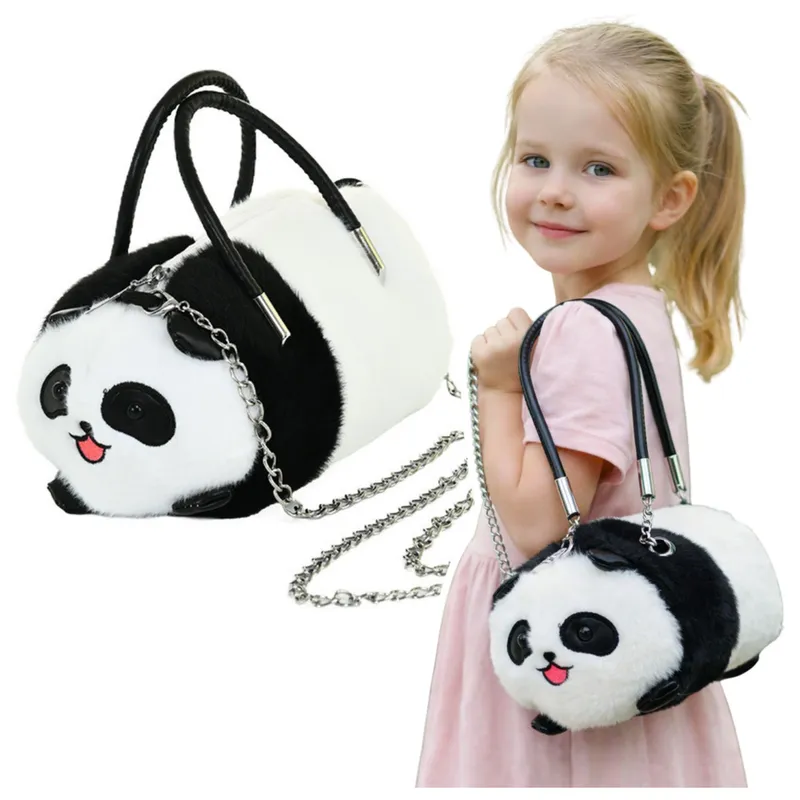 Pluszowa Torba Panda Uchwyty Metalowy Łańcuszek Czarno Biała 20cm