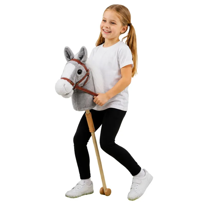 Hobby Horse Koń Na Kiju Głowa Konia Dźwięki Galopu Rżenia 100 cm - Szary
